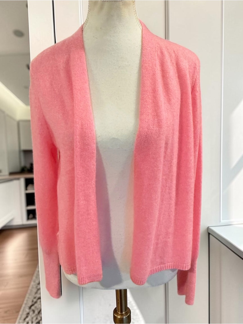 NWT White + Warren 100% Cashmere Ruched Back Cardigan Pink Lemonade Medium